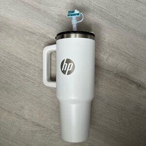 HP White Insulated Mug with Straw